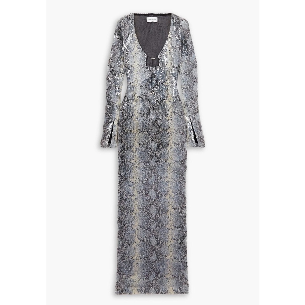 Sequin Evening Dress solaria in snake print a greyish blue color